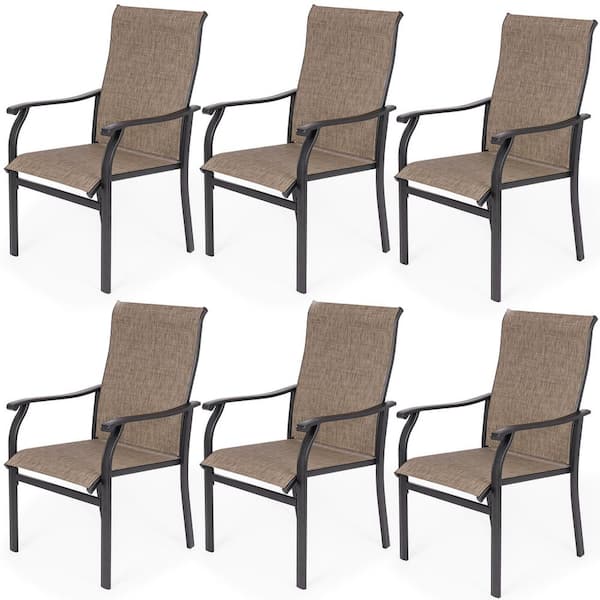 Unbranded Textilene Fabric Blend Iron Outdoor Patio Dining Chairs Set of 6 for Lawn, Poolside, Garden, Backyard, Brown