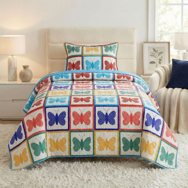 2PC Twin Quilt Set with Sham, Lightweight Polyester Bedding Set for All Season, Multicolor