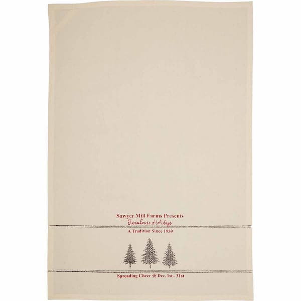 VHC BRANDS Sawyer Mill Holiday Chores And Trees Unbleached Cotton Muslin Kitchen Tea Towel Set (Set of 3)