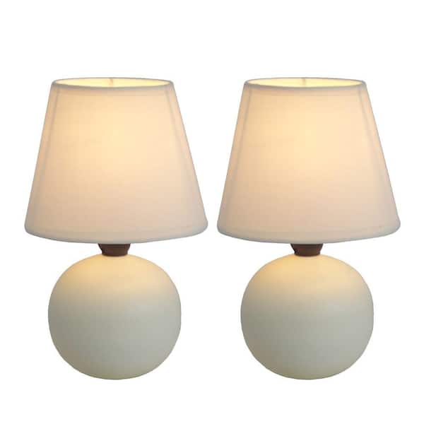 Simple Designs 8.78 in. Off White Mini Ceramic Globe Table Lamp (2-Pack)