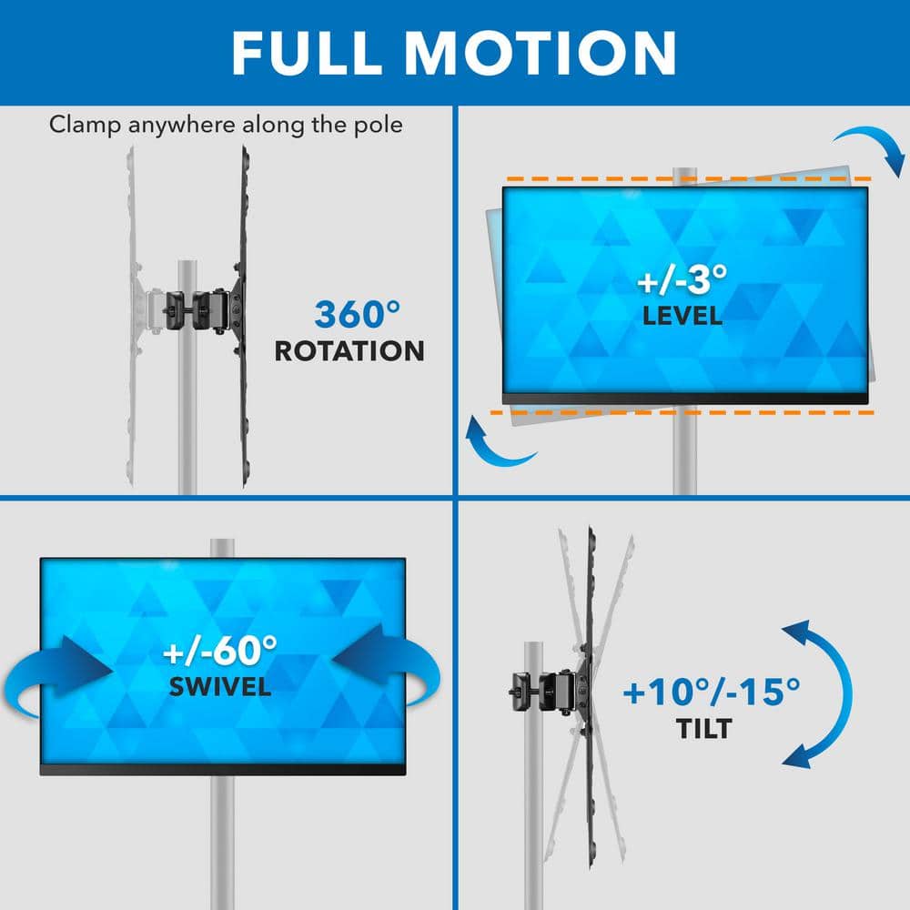 Mount-It! Full Motion Black Steel and Aluminum TV Pole Mount for 32" to 55" Screens