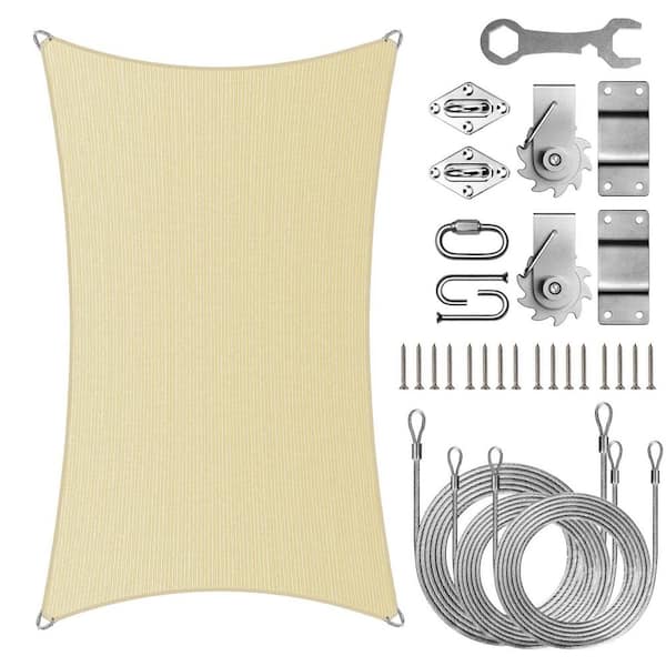 AMGO Pro Ring 18 ft. x 22 ft. Rectangle Sun Shade Sail with Hardware TAWAL-Beige