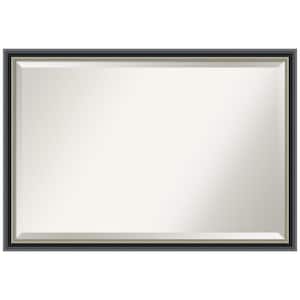 Theo Black Silver 38.75 in. x 26.75 in. Beveled Modern Rectangle Wood Framed Wall Mirror in Black