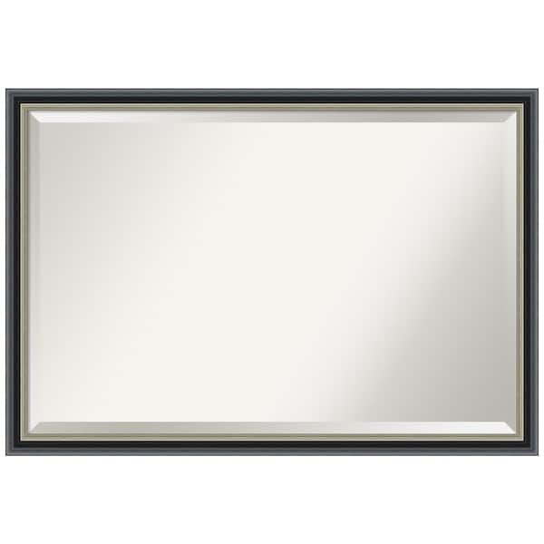 Amanti Art Theo Black Silver 38.75 in. x 26.75 in. Beveled Modern Rectangle Wood Framed Wall Mirror in Black