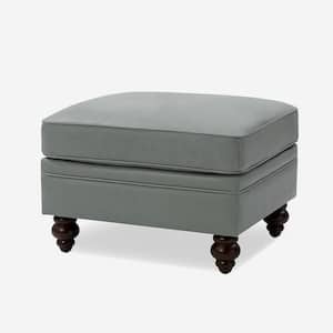 Hilario 26.5 in. Wide Mid-Century Modern Style Sage Genuine Leather Ottoman with Wood Legs