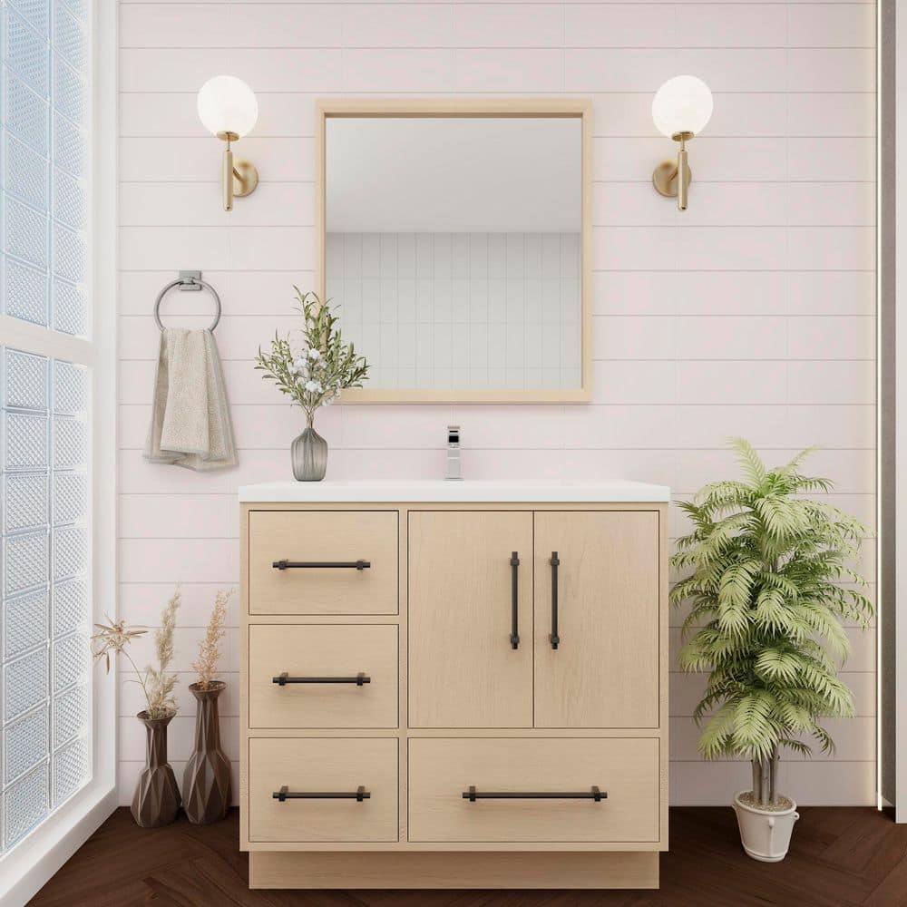 Victoria 36 in. W x 20 in. D x 35 in. H Single Sink Freestanding Bath Vanity in Yellow Oak with White Acrylic Top price history on PriceWatchPro