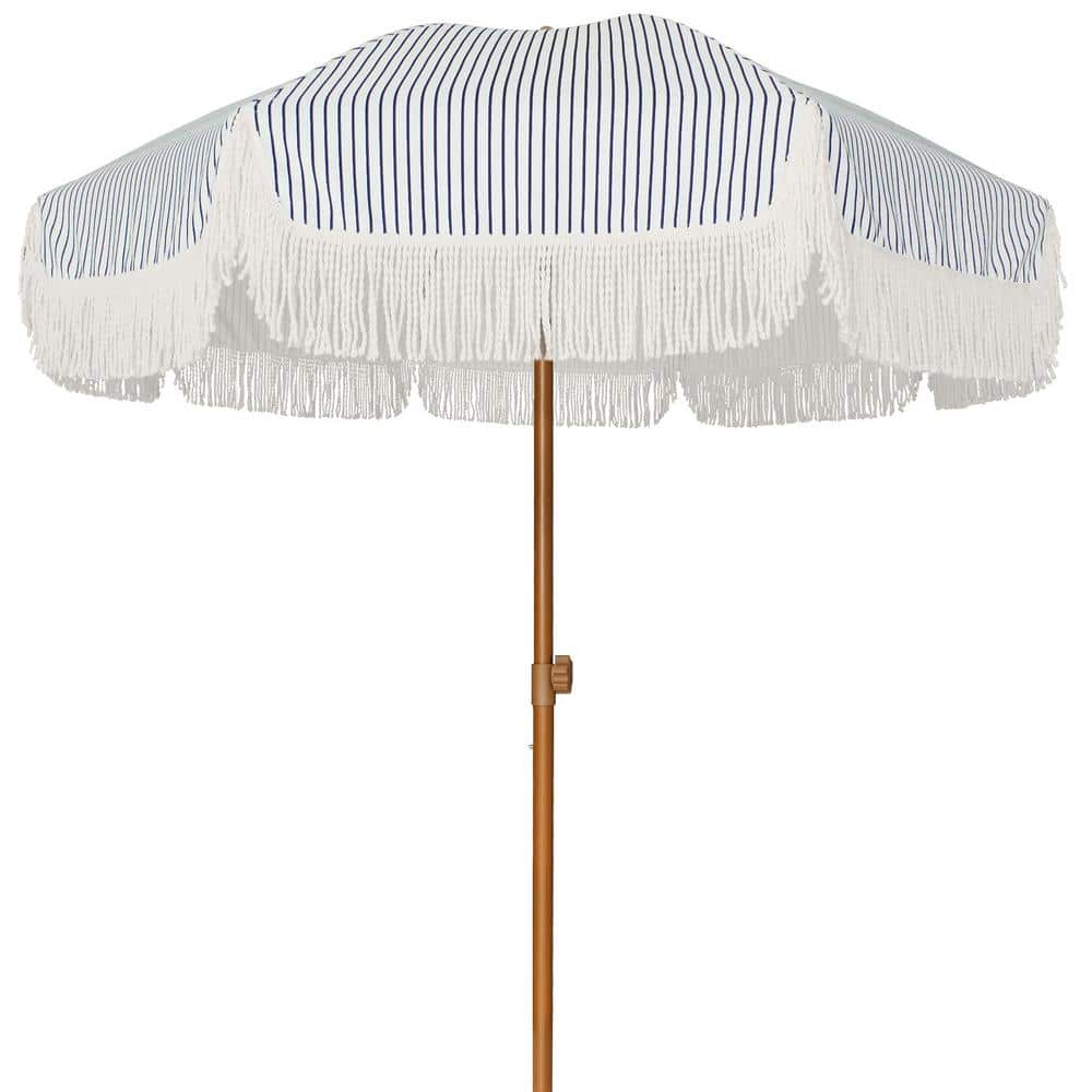 ちびた　FORME UMBRELLA 7 ft. Metal Beach Umbrella in Navy Blue Stripes with Tassel