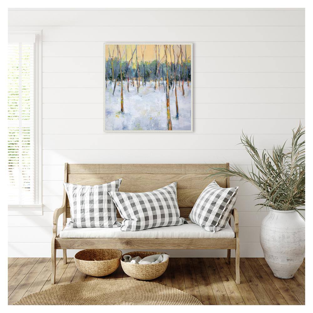 30"x30" White Beaded Frame Winter Forest Canvas Art