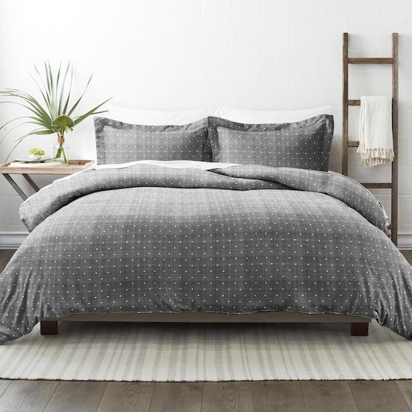 Becky Cameron Polka Dot Patterned Performance Gray Twin 3-Piece Duvet Cover Set