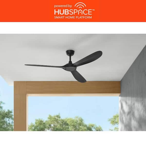 Tager 60 in. Smart Indoor/Outdoor Matte Black with Matte Black Blades Ceiling Fan with Remote Powered by Hubspace