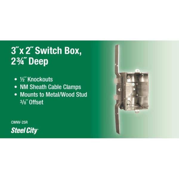 1-Gang 3 in. Metal Electrical Switch Box with Cable Clamps and CV Bracket (CWNV-25R)
