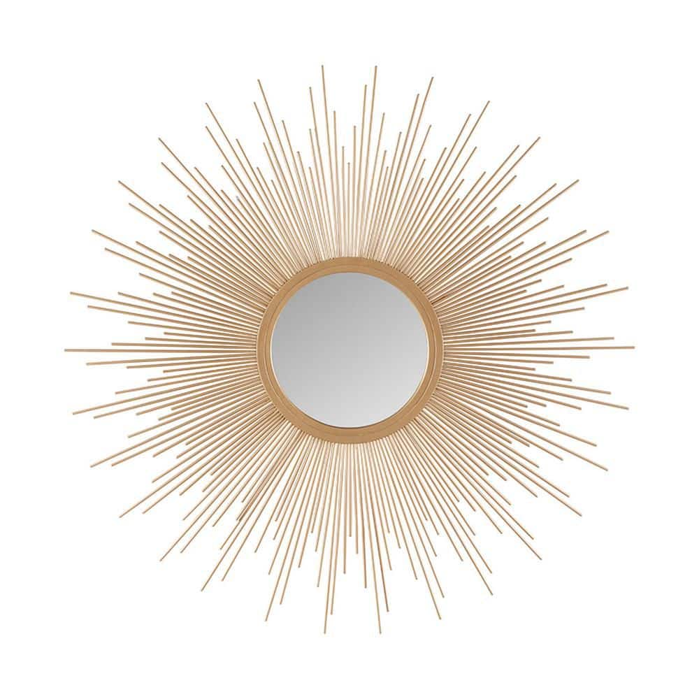 Gold 14.5 in W x 14.5 in. H Art Deco Sunburst MDF Framed Mirror Wall Mirror