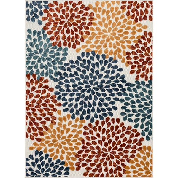 Well Woven Dorado Senna Modern Ivory 3 ft. 11 in. x 5 ft. 3 in. Floral High-Low Indoor/Outdoor Area Rug