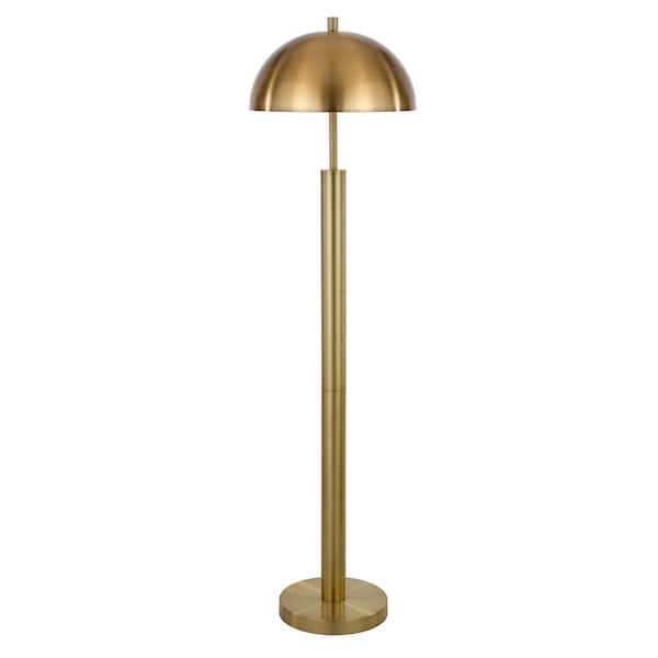 HomeRoots 58 in. Brass 1 1-Way (On/Off) Standard Floor Lamp for Living Room with Metal Dome Shade