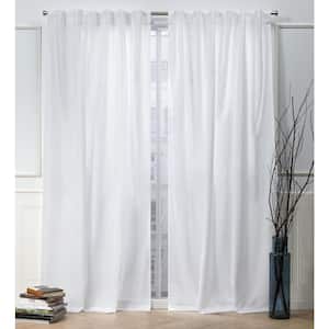 Faux Linen Slub Winter White Solid Light Filtering Hidden Tab / Rod Pocket Curtain, 54 in. W x 108 in. L (Set of 2)