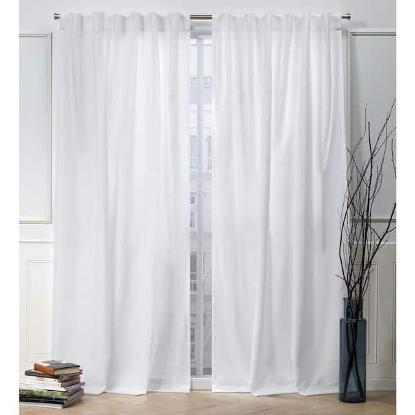NICOLE MILLER NEW YORK Faux Linen Slub Winter White Solid Light Filtering Hidden Tab / Rod Pocket Curtain, 54 in. W x 108 in. L (Set of 2)
