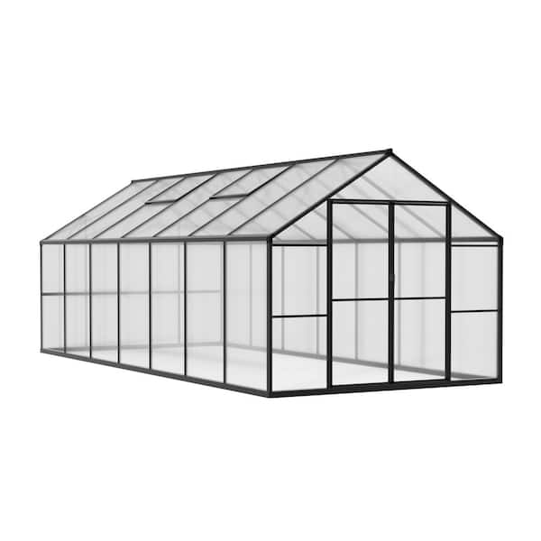 VEIKOUS 8 ft. W x 14 ft. D Polycarbonate Walk-in Greenhouse for Outdoors with 2-Adjustable Roof Vents, Gray