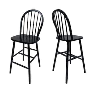 Tilbury Traditional Farmhouse 29.2 in. Black Wooden Spindle Bar Stools (Set of 2)