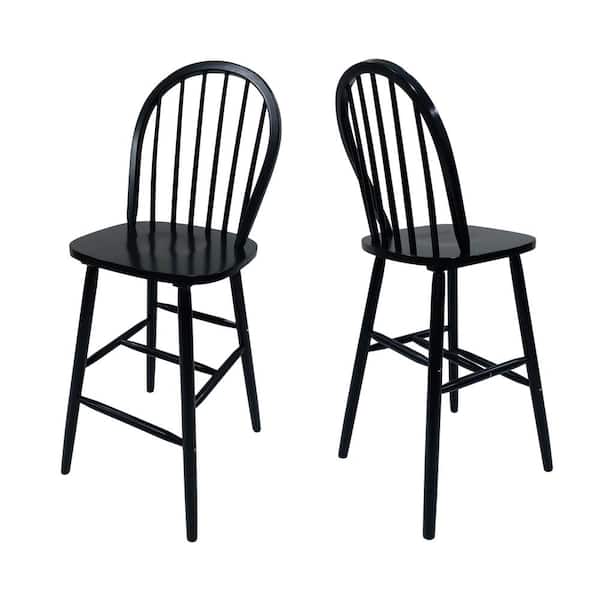 Noble House Tilbury Traditional Farmhouse 29.2 in. Black Wooden Spindle Bar Stools (Set of 2)