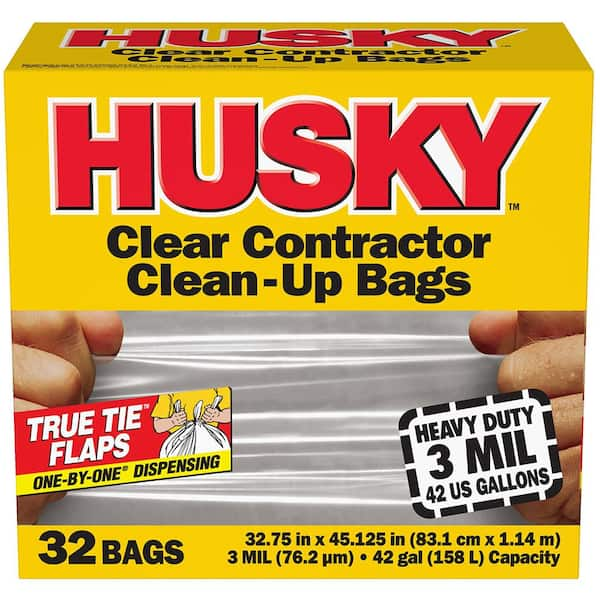 Husky - Heavy Duty Contractor 42-Gallon Flap-Tie Trash Bags, 22-Pack