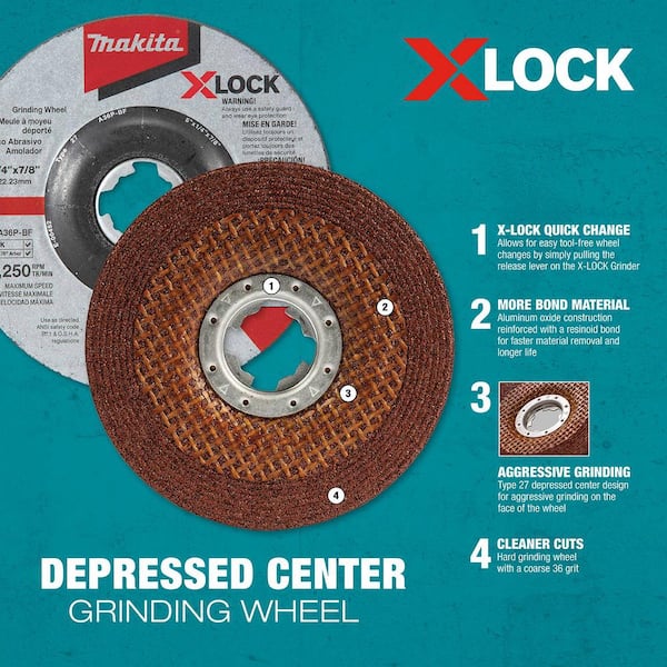 Makita X-LOCK in. x 1/4 in. x 7/8 in. 36-Grit Type 27 General Purpose Grinding  Wheel for Metal and Stainless Steel Grinding E-00468 The Home Depot