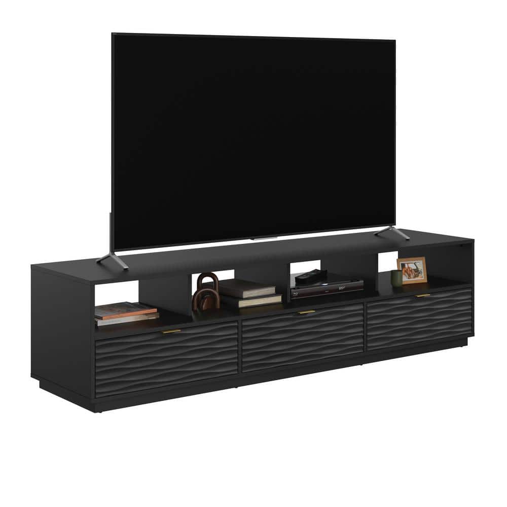 Sauder Morgan Main 85" Black Entertainment Credenza with Wave-Pattern Drawers