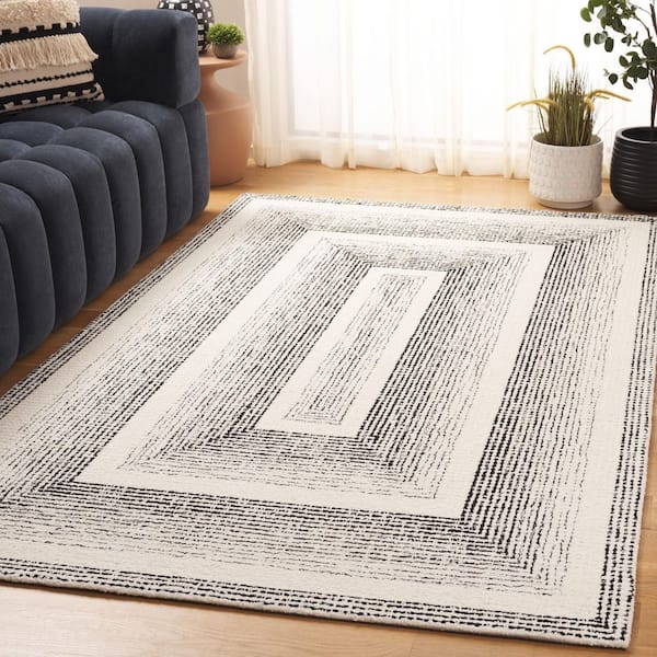 Pine 6 ft. x 6 ft. Black/Ivory Gradient Border Square Area Rug