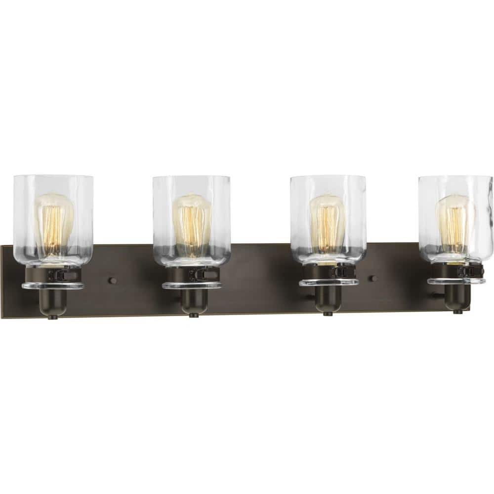 Calhoun Antique Bronze 4-Light Apothecary Glass Bath Vanity Fixture
