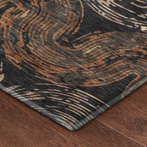 Mayfield Premium Machine Washable Abstract AMF2461 Black 9 ft. x 12 ft. Area Rug