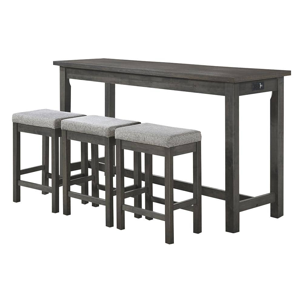 Transitional Gray Ash Veneer Counter Height Dining Set with USB Ports