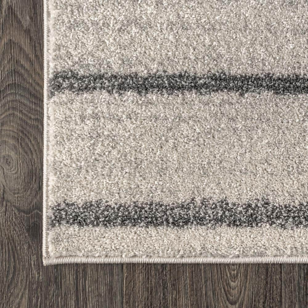 Cream and Gray Rectangular Reversible Stripe Area Rug