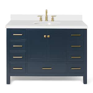 Cambridge 49 in. W x 22 in. D x 36 in. H Vanity in Midnight Blue with Pure White Quartz Top