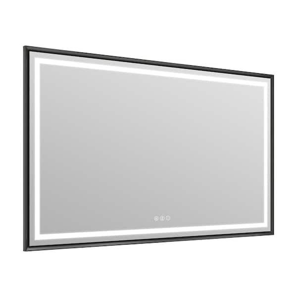 Hpeytaire 60 in. W x 36 in. H Rectangular Aluminum Slope Framed Backlit Front Light Wall LED Bathroom Vanity Mirror Matte Black