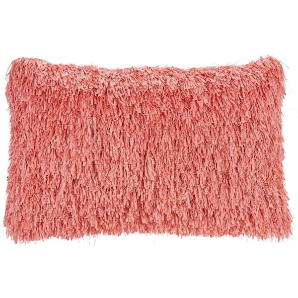 Mina Victory Shag Coral Shag 14 in. x 24 in. Rectangle Throw Pillow