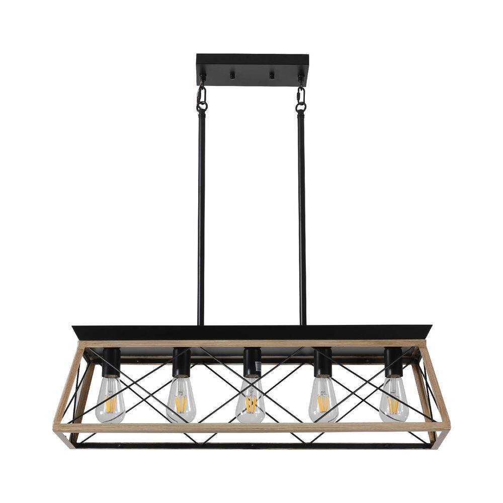 5-Light Black Oak Farmhouse Rustic Linear Chandelier for Kitchen Island Living Room and Dining Room price history on PriceWatchPro
