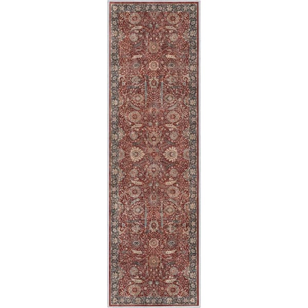 Well Woven Red 2 ft. 3 in. x 7 ft. 3 in. Asha Liana Vintage Persian Oriental Runner Area Rug