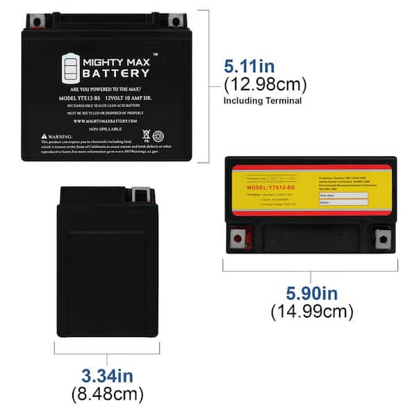 Yuasa YTX12-BS Powersports Replacement Battery:  Powersports