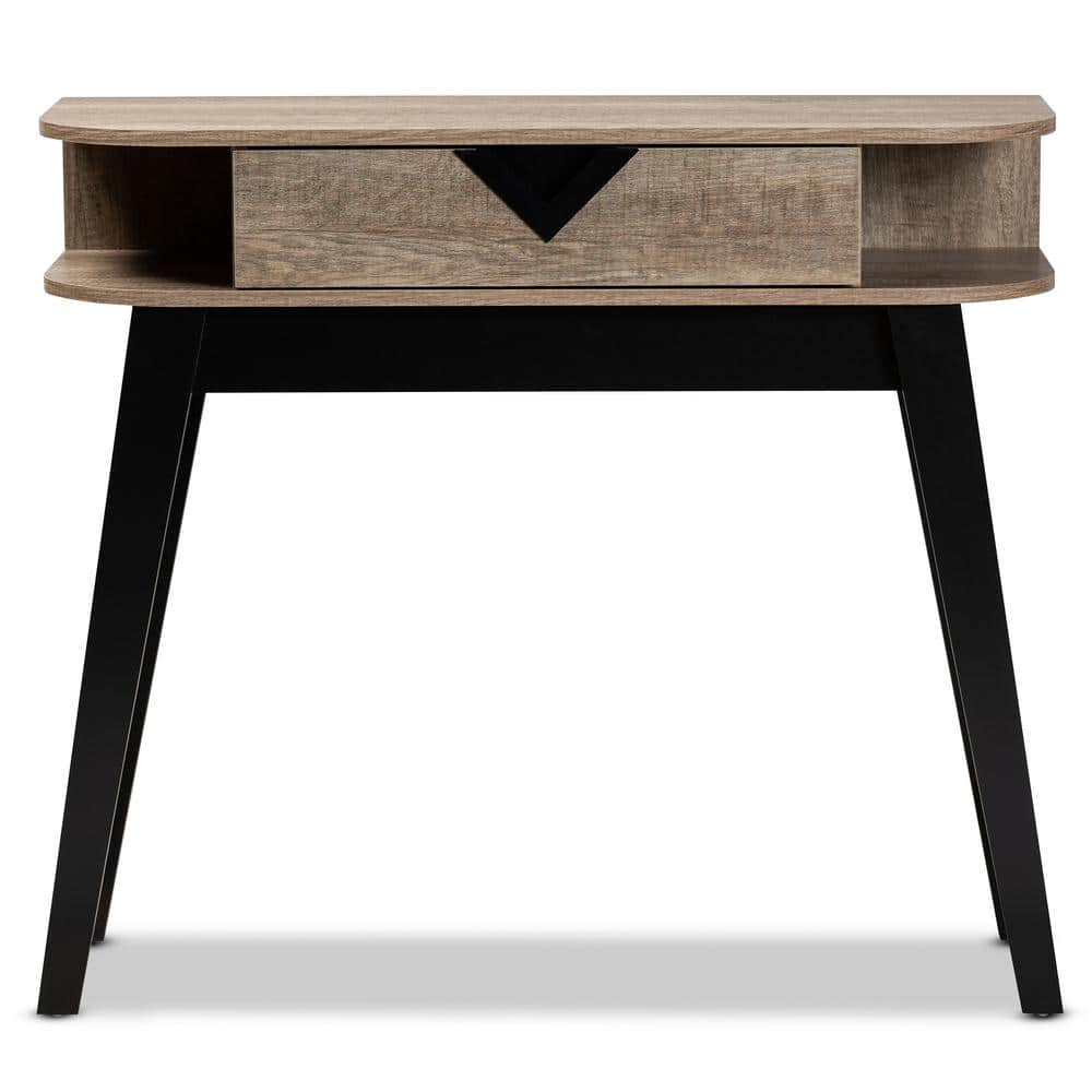 Light Brown Wood Demilune Console Table with Storage