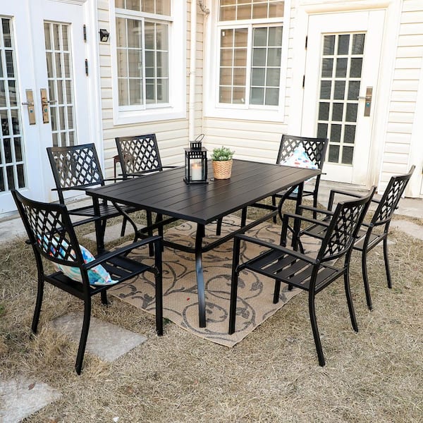 black iron table and chairs