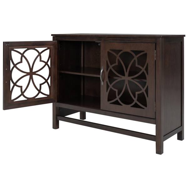 aisword Brown Wood Accent Buffet Sideboard Storage Cabinet with Doors and Adjustable Shelf, Entryway Kitchen Dining Room