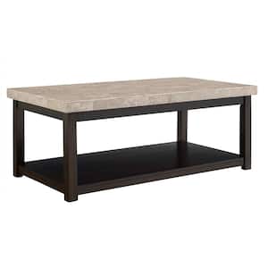 Caleb 3-Piece 48 in. Espresso Large Rectangle Marble Coffee Table Set with Shelf
