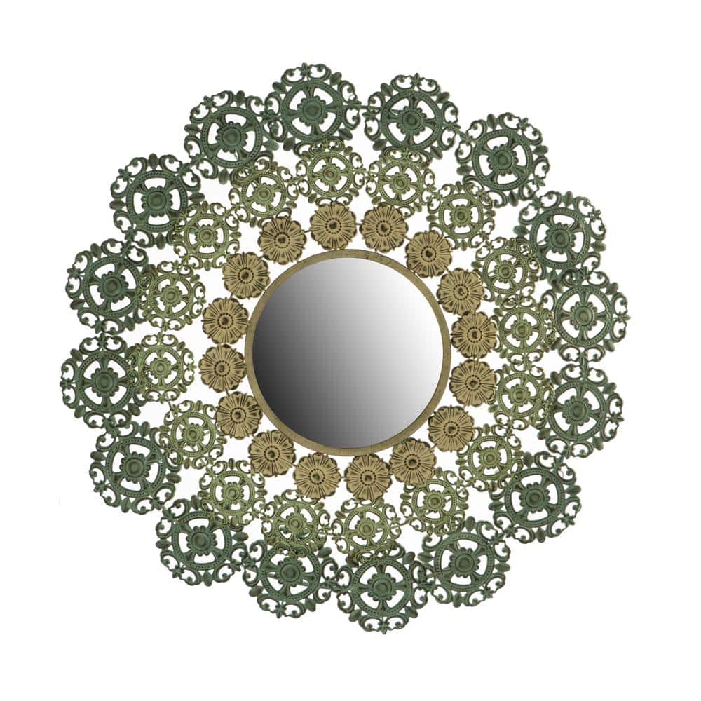 38 in. W x 38 in. H Round Metal Framed Multi-colored Mirror with Mcguire Me
