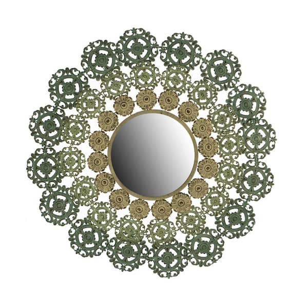 Unbranded 38 in. W x 38 in. H Round Metal Framed Multi-colored Mirror with Mcguire Medallion style