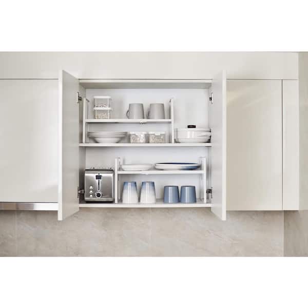 Expandable Height Adjustable Cabinet Shelf Organizer Riser for Kitchen Pantry, Cupboard and Under Sink, White XL