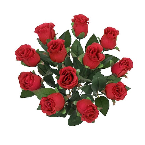LIVING LUXURY 19.5 in. Red Artificial Rose Bud Flower Stem Bush