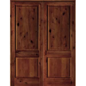 72 in. x 96 in. Rustic Knotty Alder 2-Panel Universal/Reversible Red Chestnut Stain Wood Double Prehung Interior Door