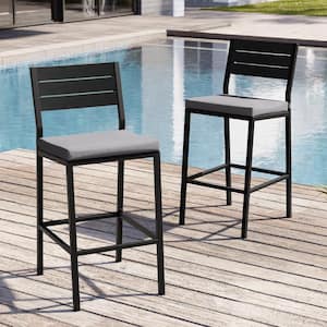 Metal Outdoor Bar Stool with Cushion in Light Gray 2-Piece