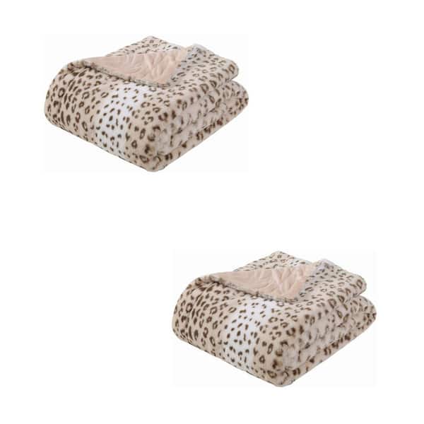 Tidoin Geometric Sand Flannel Sherpa 50 in. x 60 in. Throw Bed Blanket (2-Pack)