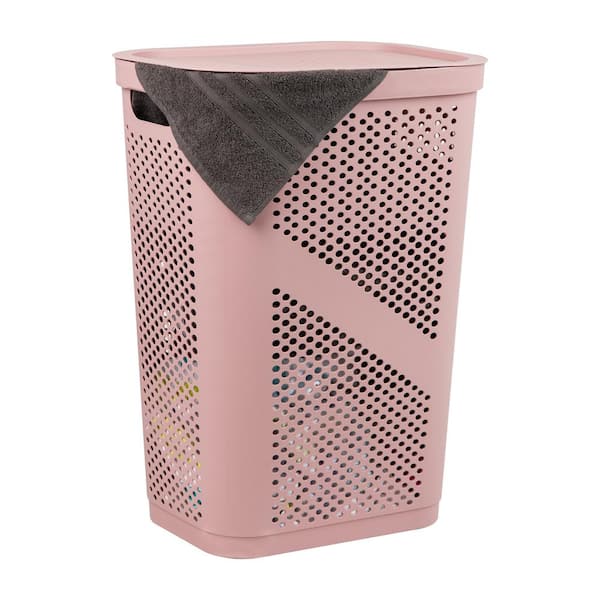 Mind Reader Pink 23.5 in. H x 13.75 in. W x 17.25 in. L Plastic 60L Slim Ventilated Rectangle Laundry Hamper with Lid