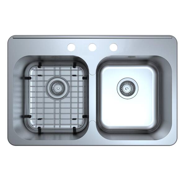 Ancona Capri Series Drop-In Stainless Steel 32 in. 3-Hole Double Bowl Kitchen Sink with Grid and Strainers